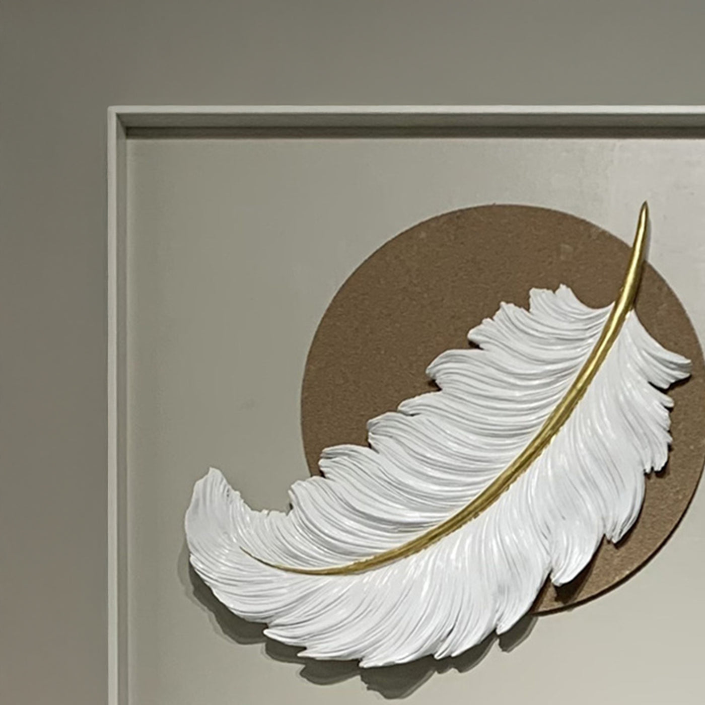 TIYA Tableau peinture à l'huile beige plume en relief cadre en aluminium - 50x50 cm