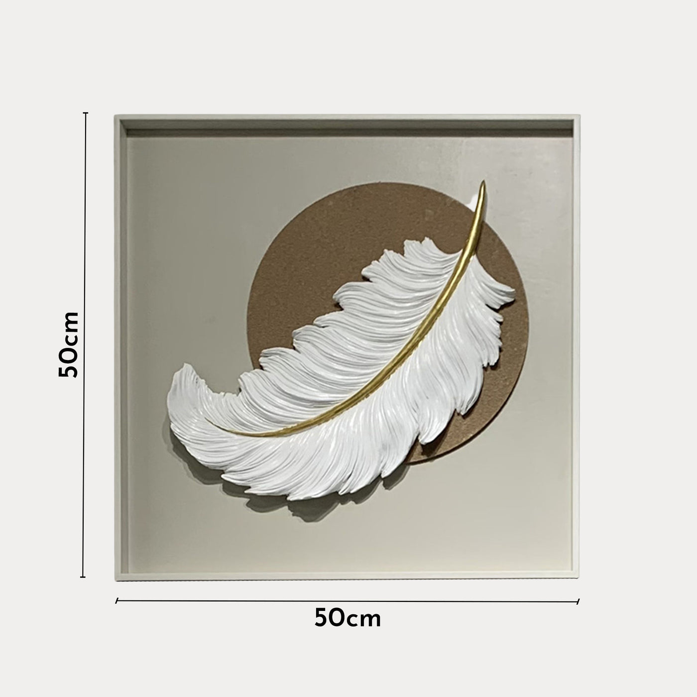 TIYA Tableau peinture à l'huile beige plume en relief cadre en aluminium - 50x50 cm