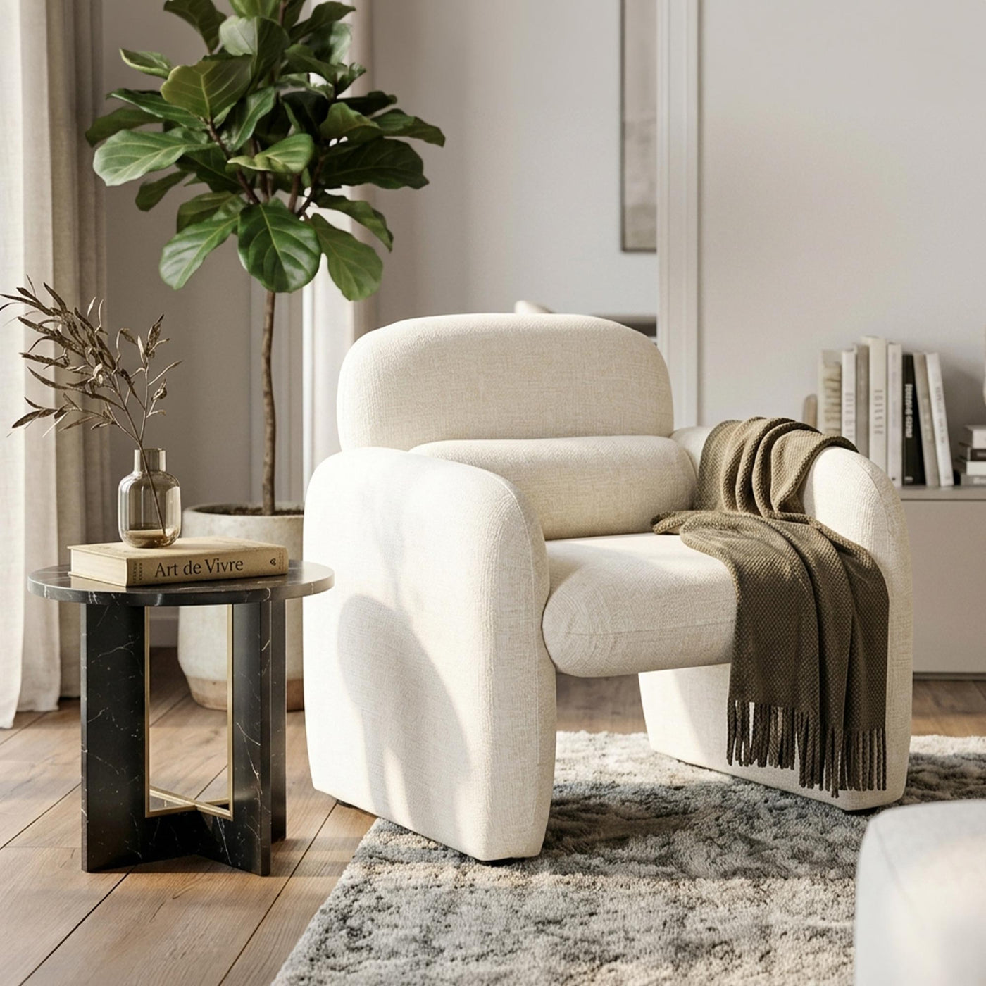 TOGO Fauteuil en tissu blanc écru