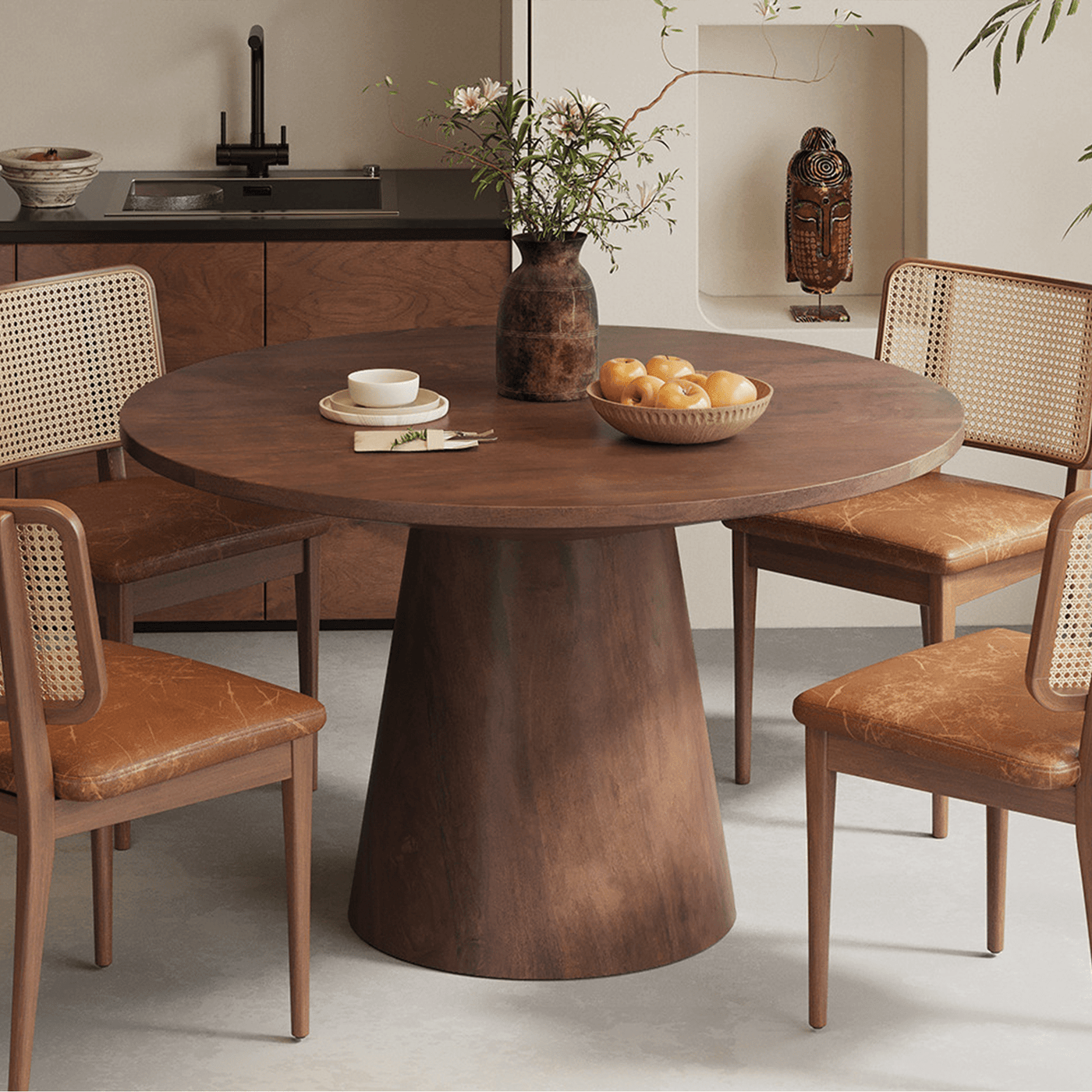 TOMMY - 130 Table à manger ronde en bois de manguier D130 cm - Table à manger - Mobilier Deco