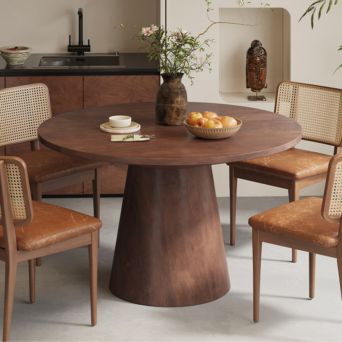TOMMY - 130 Table à manger ronde en bois de manguier D130 cm