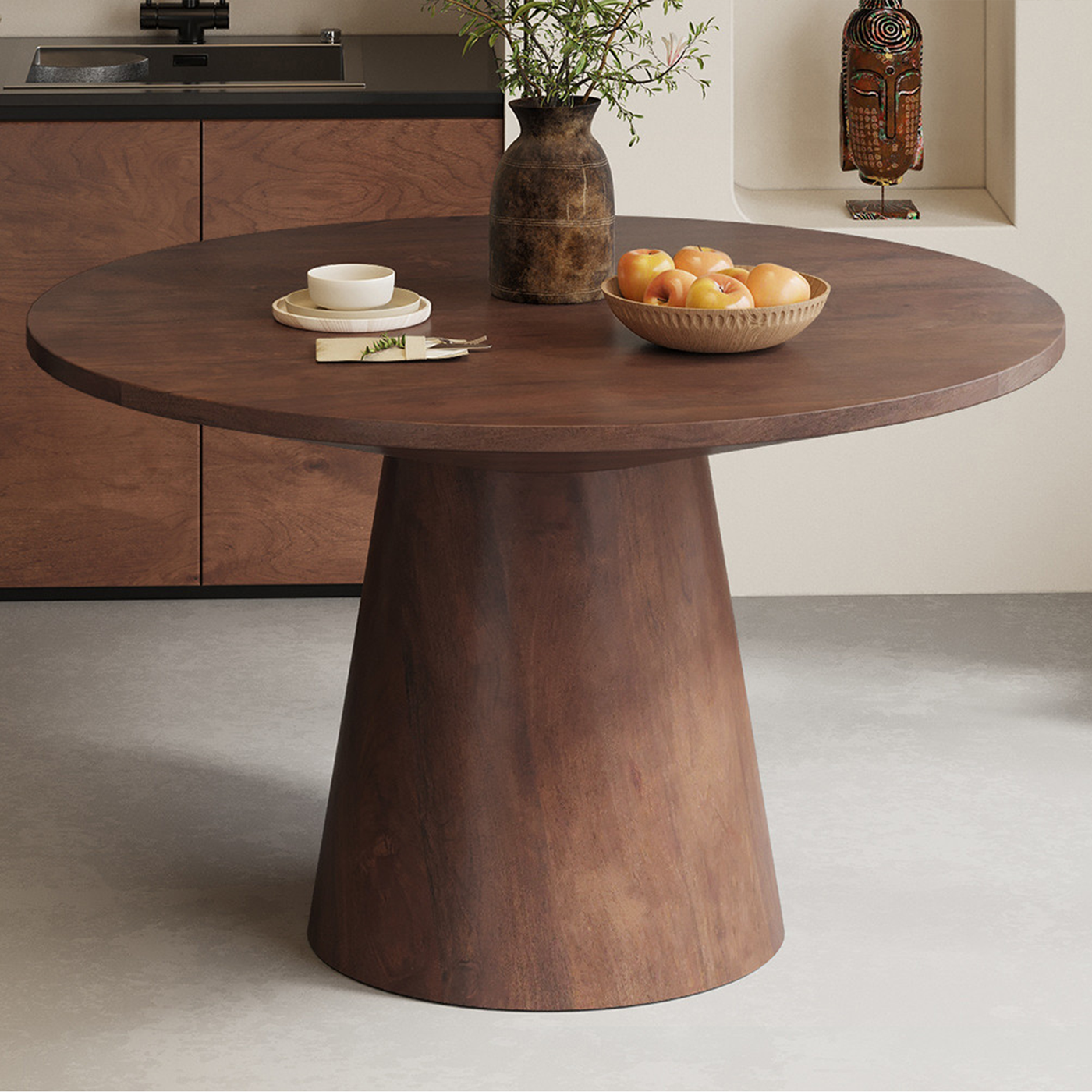 TOMMY - 130 Table à manger ronde en bois de manguier D130 cm