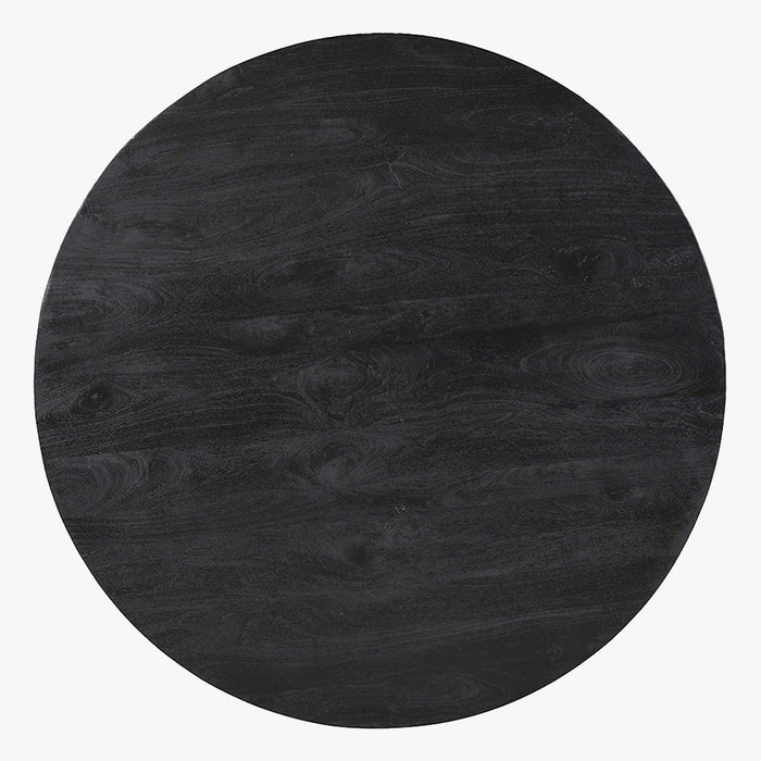 TOMMY - 130 Table à manger ronde en bois de manguier noir D130 cm