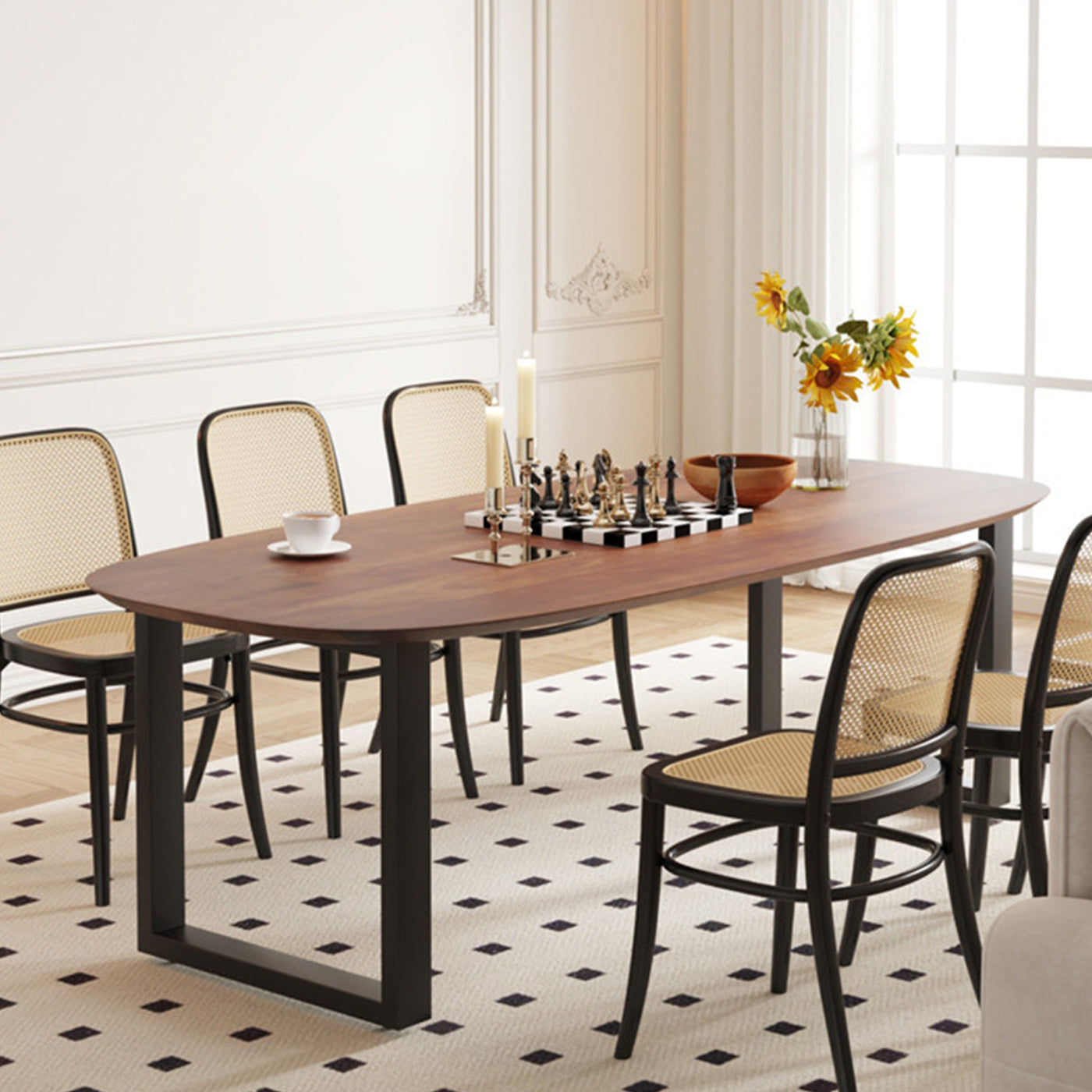 TOMMY - 220 Table à manger ovale en bois de manguier clair pieds en métal noir 220 cm