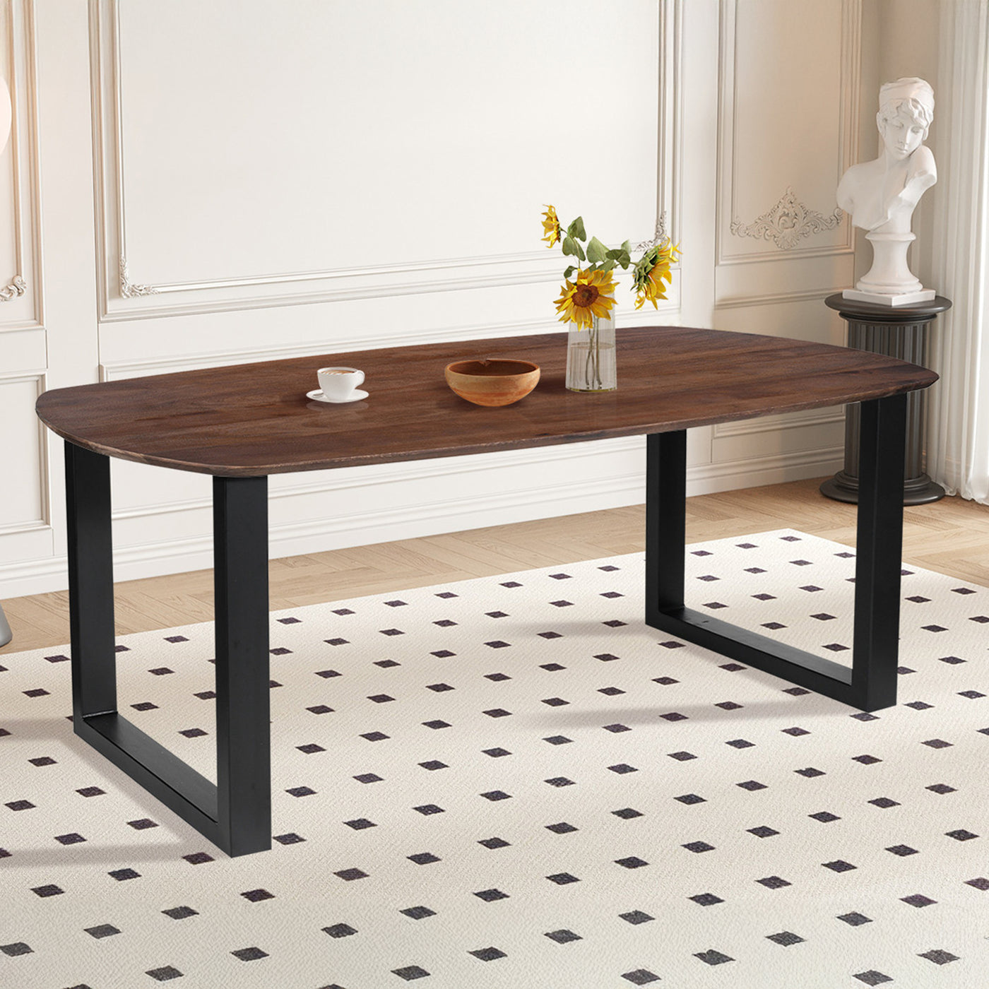 TOMMY - 220 Table à manger ovale en bois de manguier clair pieds en métal noir 220 cm