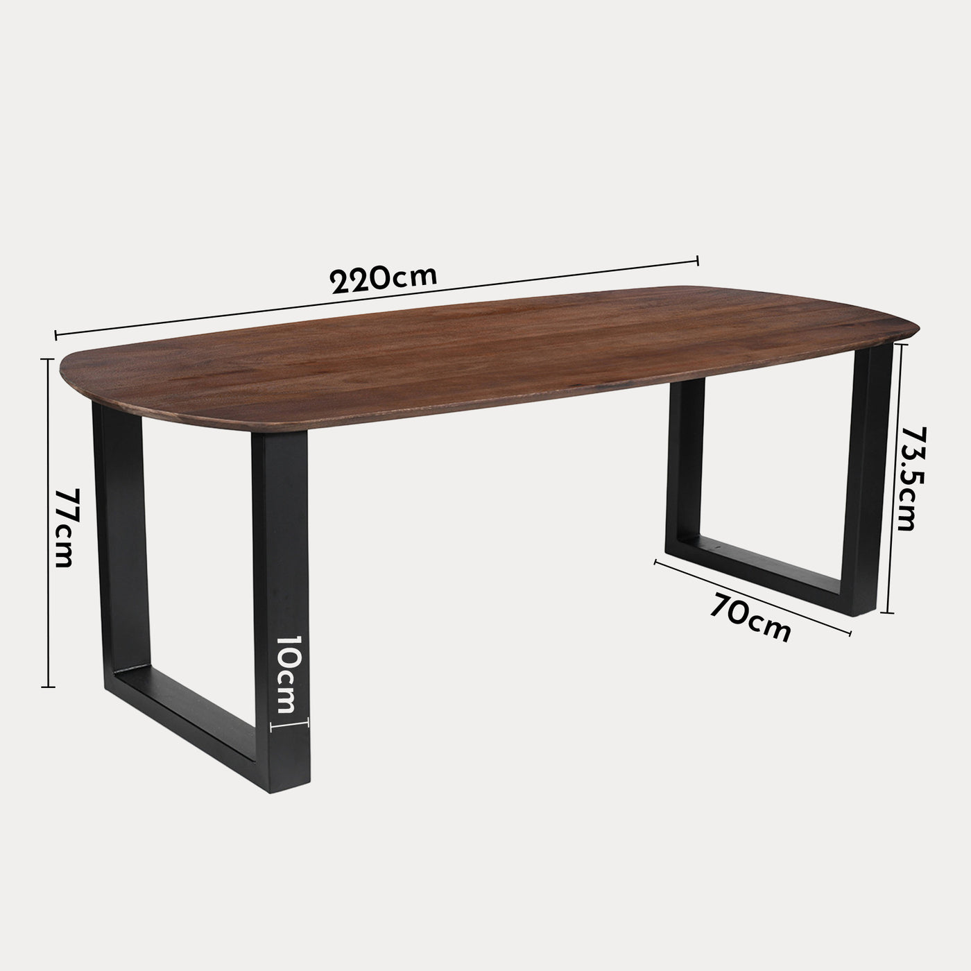 TOMMY - 220 Table à manger ovale en bois de manguier clair pieds en métal noir 220 cm