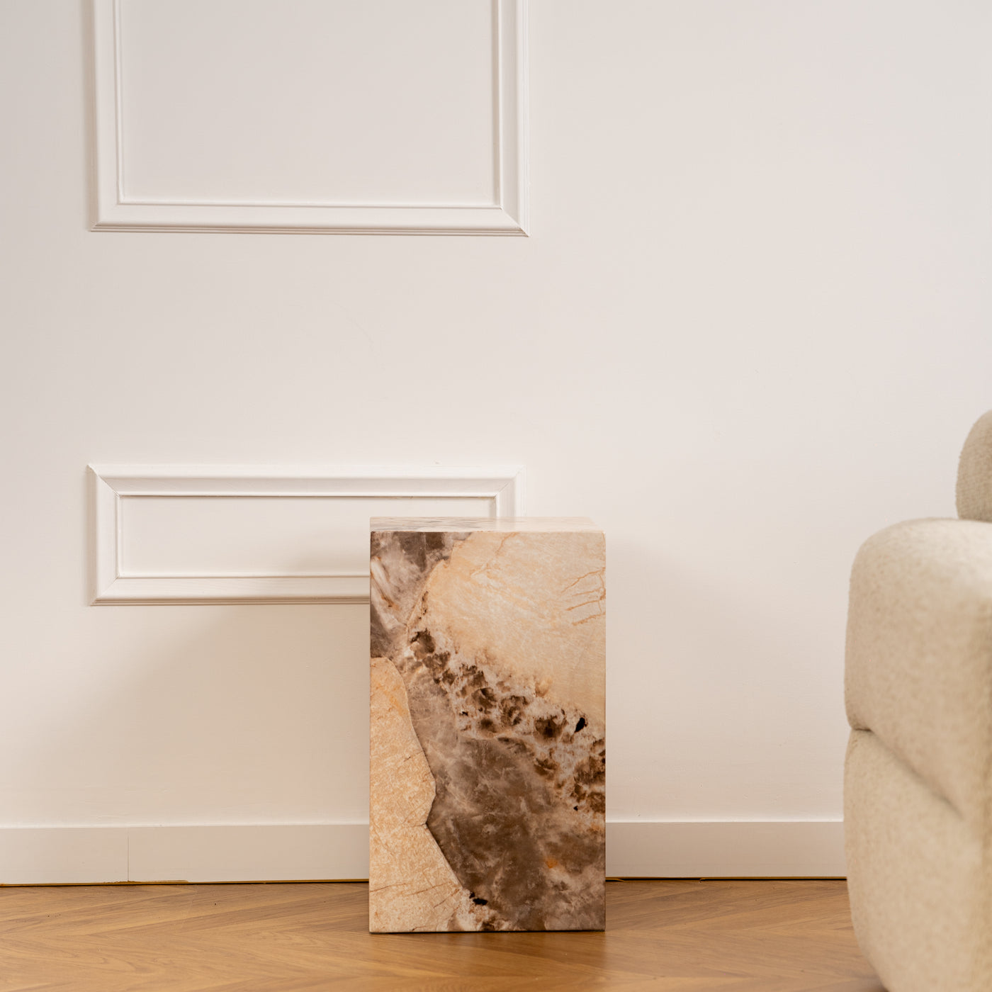 TRESA Table d'appoint marbre d'ingénierie beige et marron