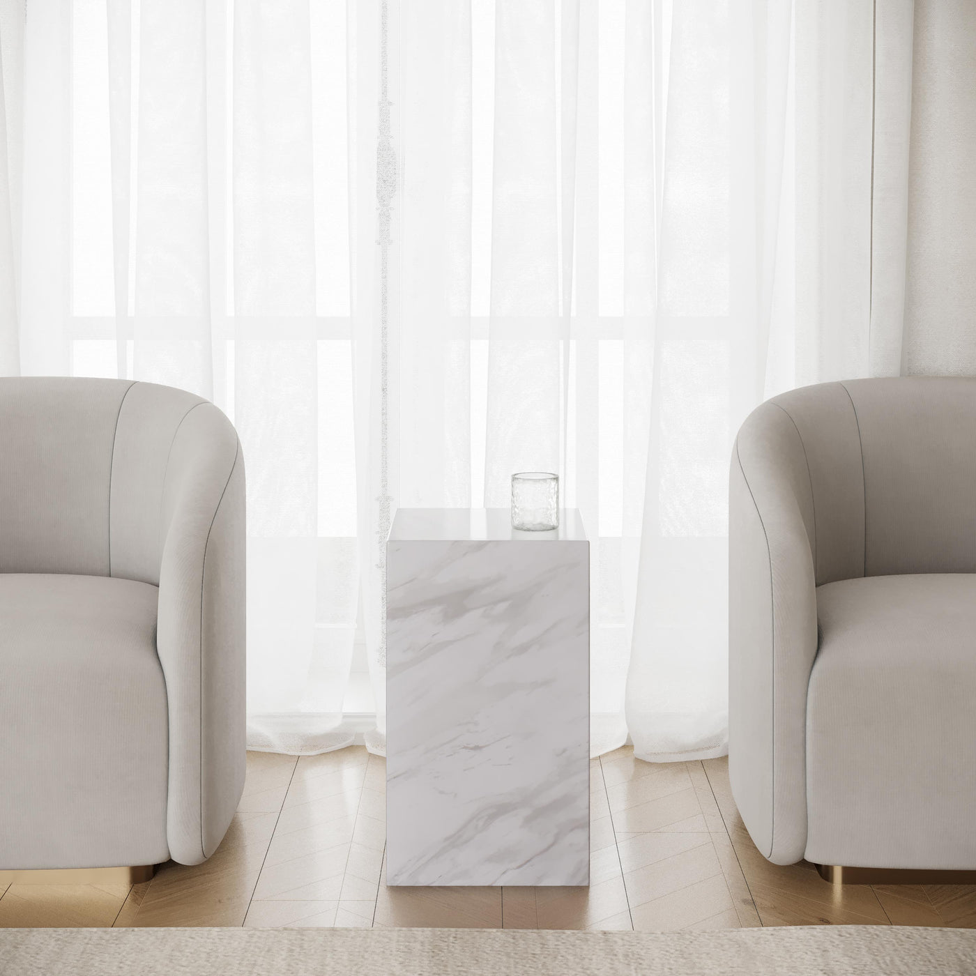 TRESA Table d'appoint marbre d'ingénierie blanc