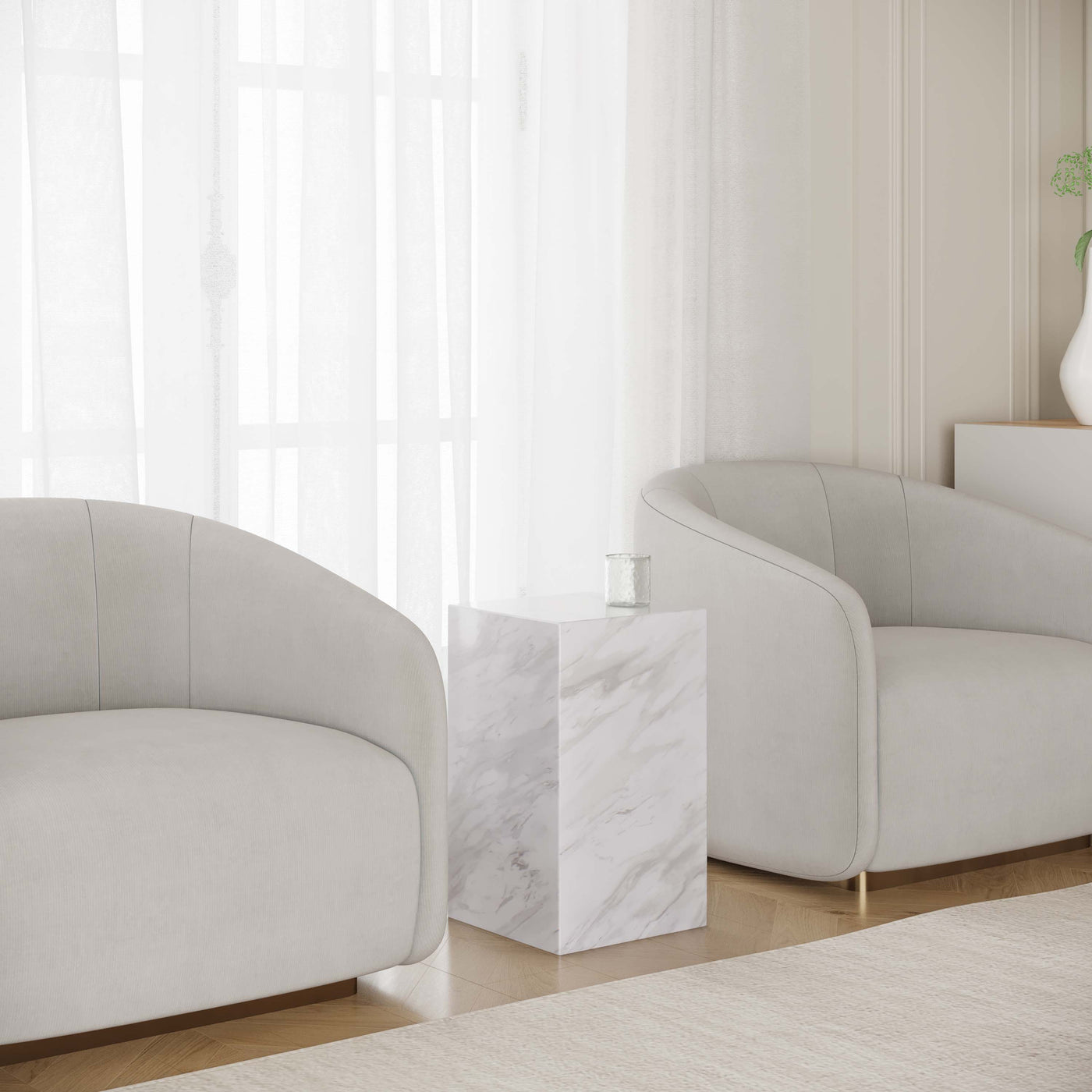 TRESA Table d'appoint marbre d'ingénierie blanc