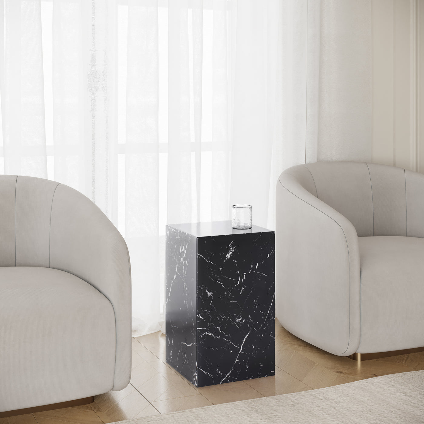 TRESA Table d'appoint marbre d'ingénierie noir