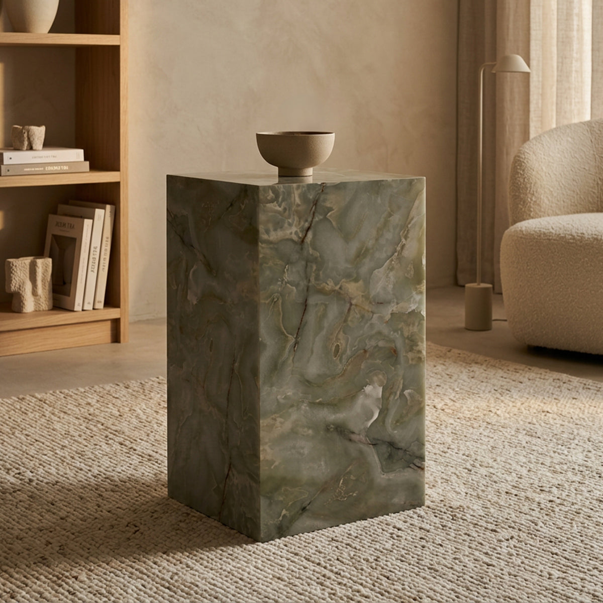 TRESA Table d'appoint en marbre d'ingénierie vert - Table basse - Mobilier Deco