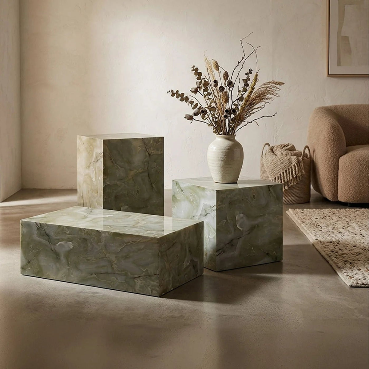 TRESA Table d'appoint en marbre d'ingénierie vert - Table basse - Mobilier Deco