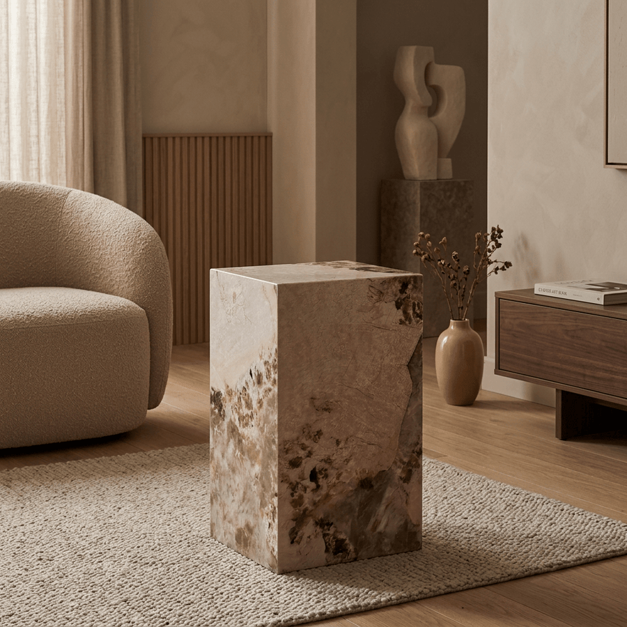 TRESA Table d'appoint marbre d'ingénierie beige et marron — aperçu vidéo