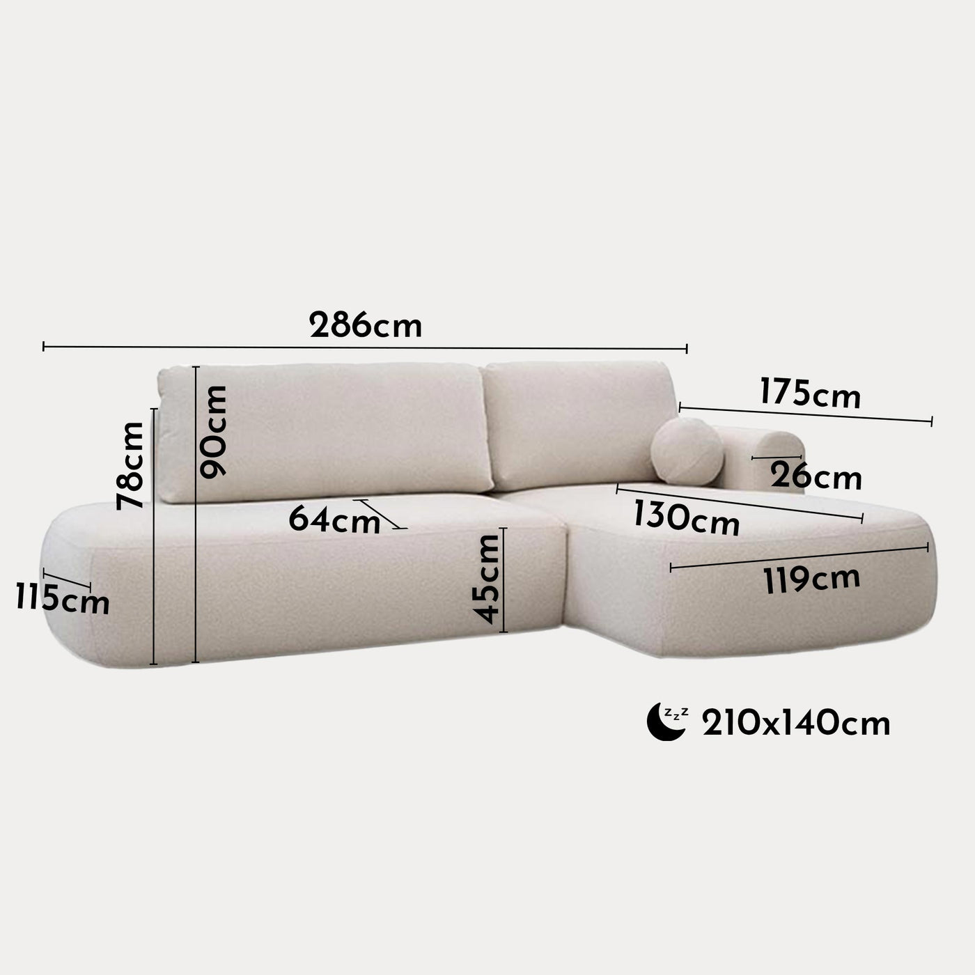 TYLAN Canapé d’angle convertible avec coffre effet peau de mouton écru - Angle droit