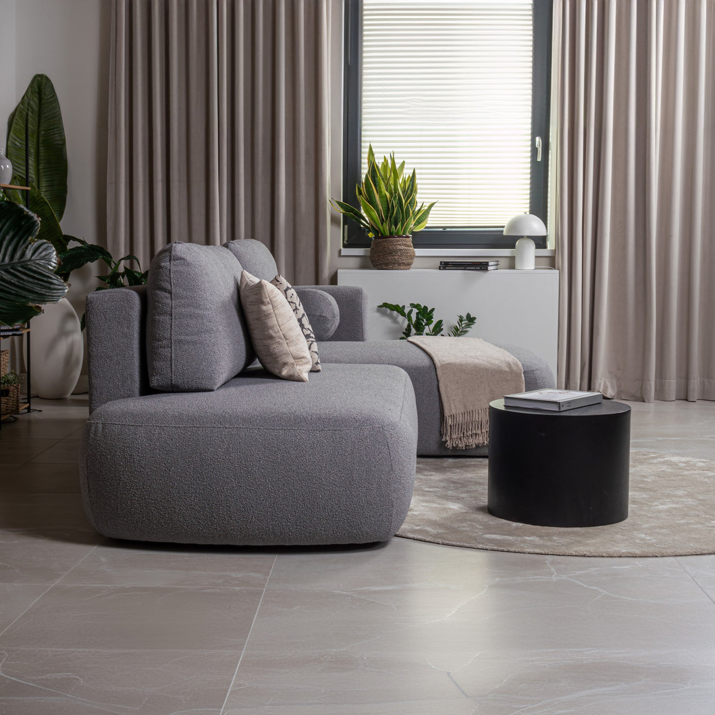 TYLAN Canapé d’angle convertible avec coffre effet peau de mouton gris - Angle droit