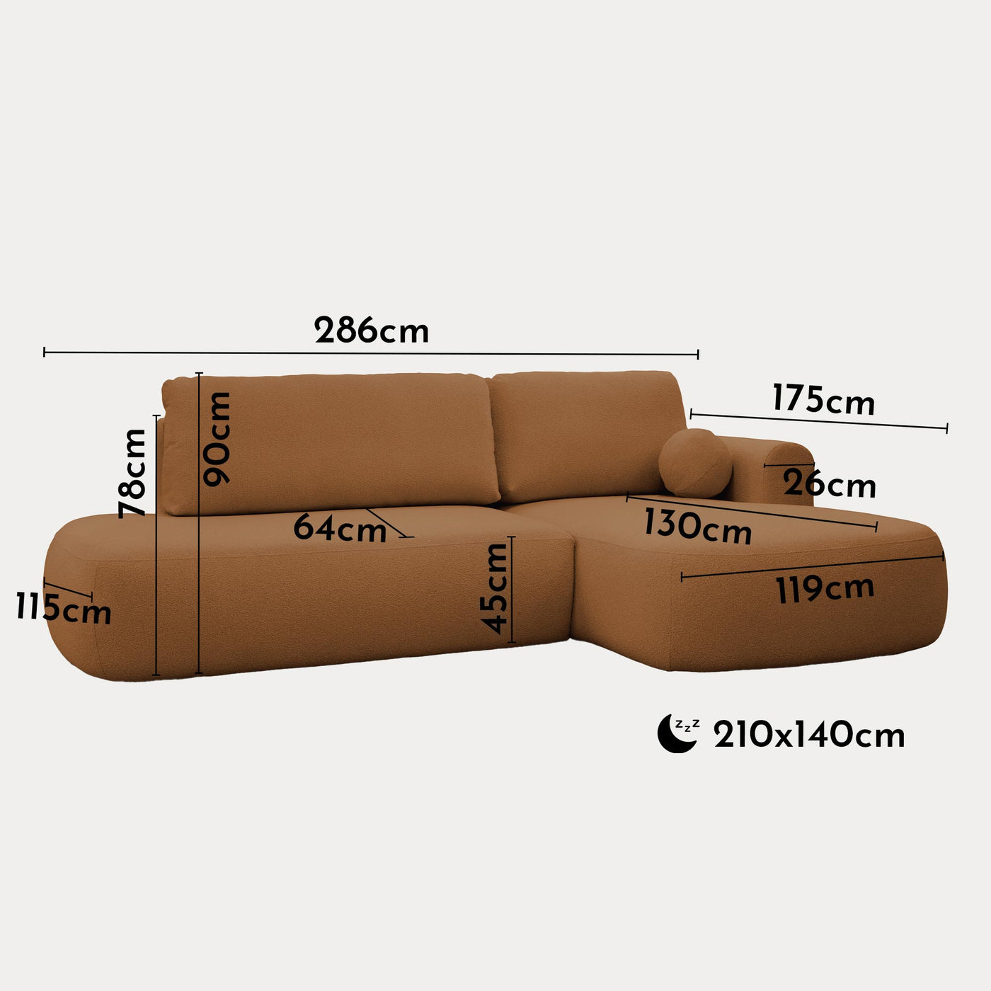 TYLAN Canapé d’angle convertible avec coffre effet peau de mouton orange - Angle droit