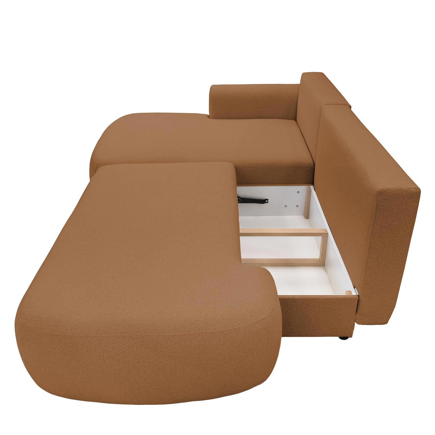 TYLAN Canapé d’angle convertible avec coffre effet peau de mouton orange - Angle gauche