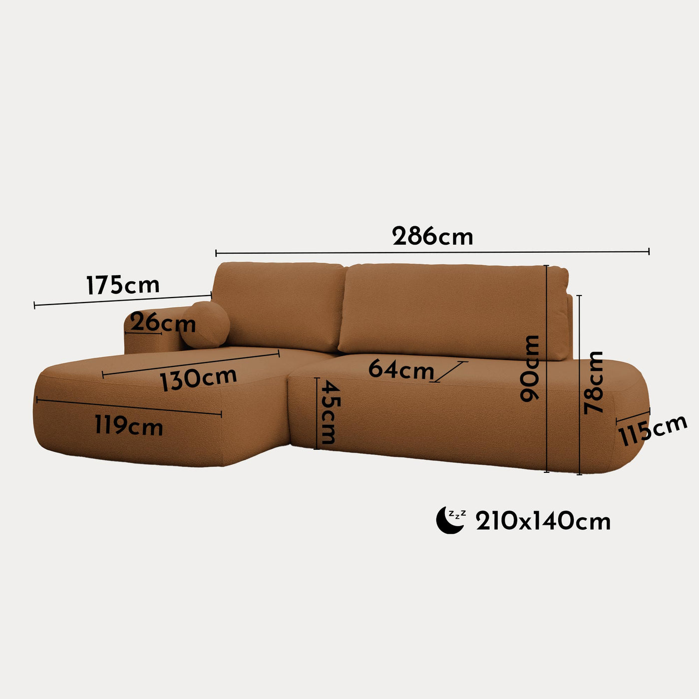 TYLAN Canapé d’angle convertible avec coffre effet peau de mouton orange - Angle gauche