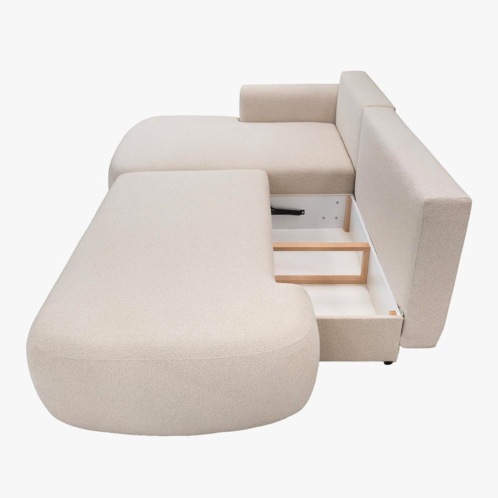 TYLAN Canapé d’angle convertible avec coffre effet peau de mouton beige - Angle gauche