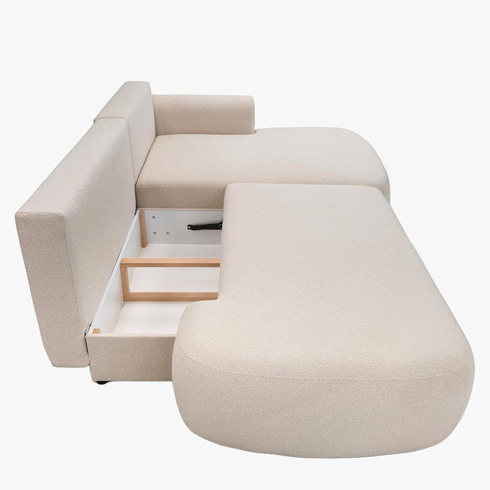 TYLAN Canapé d’angle convertible avec coffre effet peau de mouton écru - Angle droit