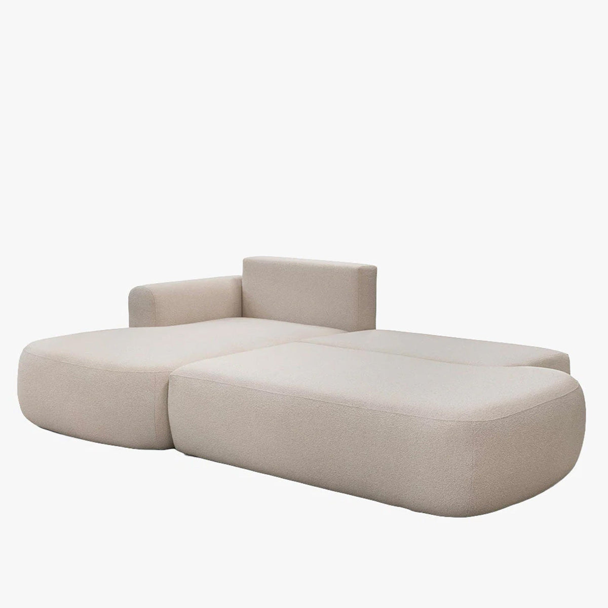 TYLAN Canapé d’angle convertible avec coffre effet peau de mouton écru - Angle gauche - Canapé d'angle convertible - Mobilier Deco