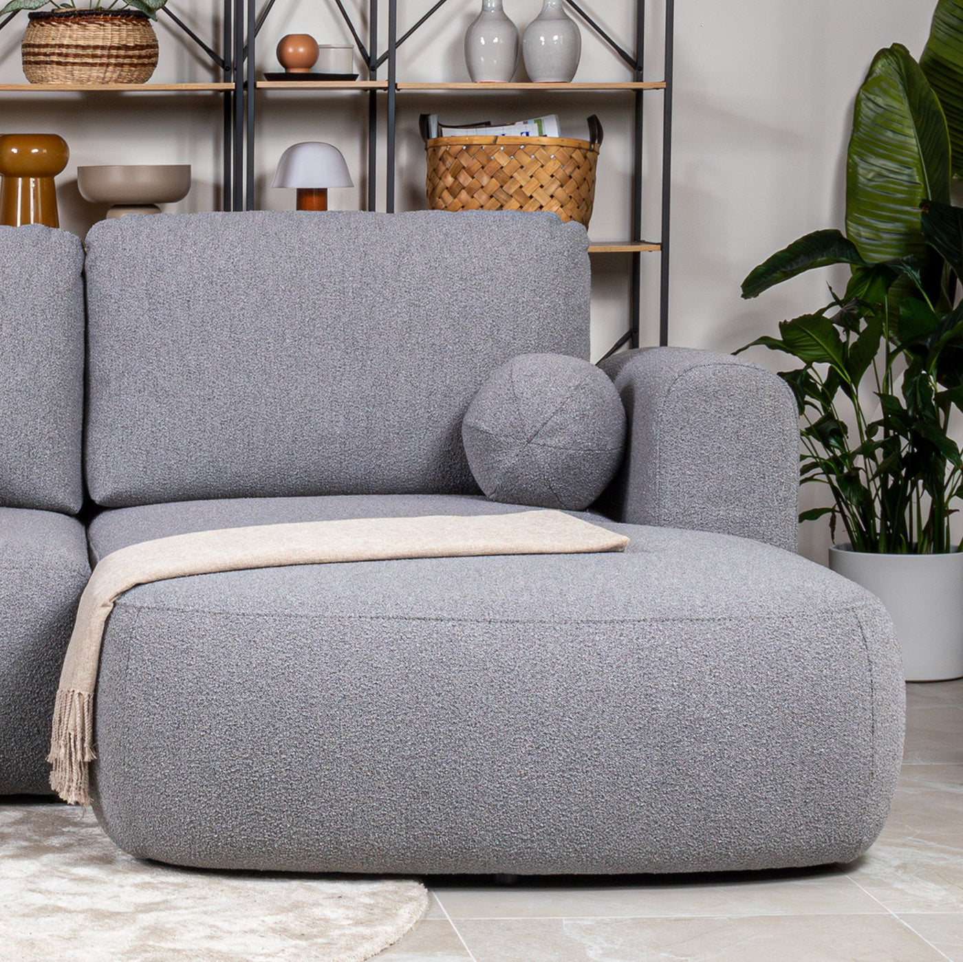 TYLAN Canapé d’angle convertible avec coffre effet peau de mouton gris - Angle droit - Canapé d'angle convertible - Mobilier Deco