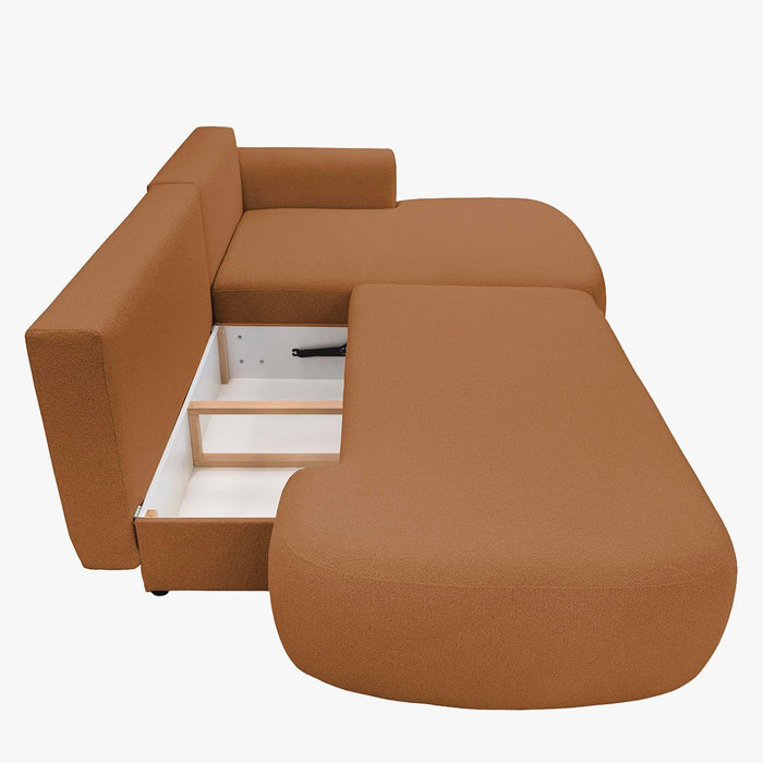 TYLAN Canapé d’angle convertible avec coffre effet peau de mouton orange - Angle droit