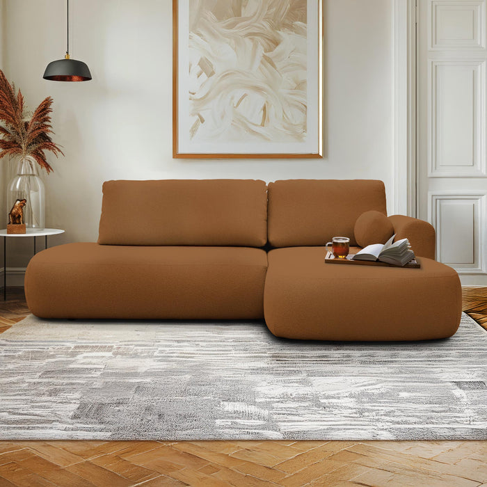 TYLAN Canapé d’angle convertible avec coffre effet peau de mouton orange - Angle droit