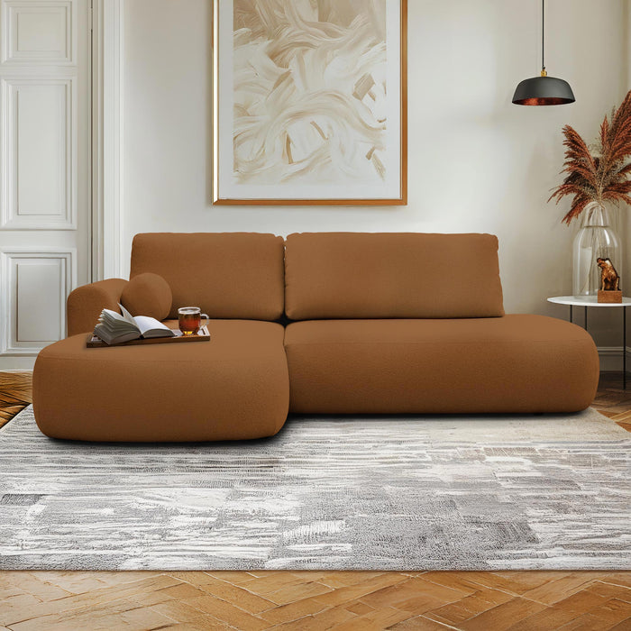 TYLAN Canapé d’angle convertible avec coffre effet peau de mouton orange - Angle gauche
