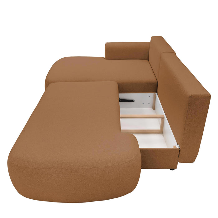 TYLAN Canapé d’angle convertible avec coffre effet peau de mouton orange - Angle gauche