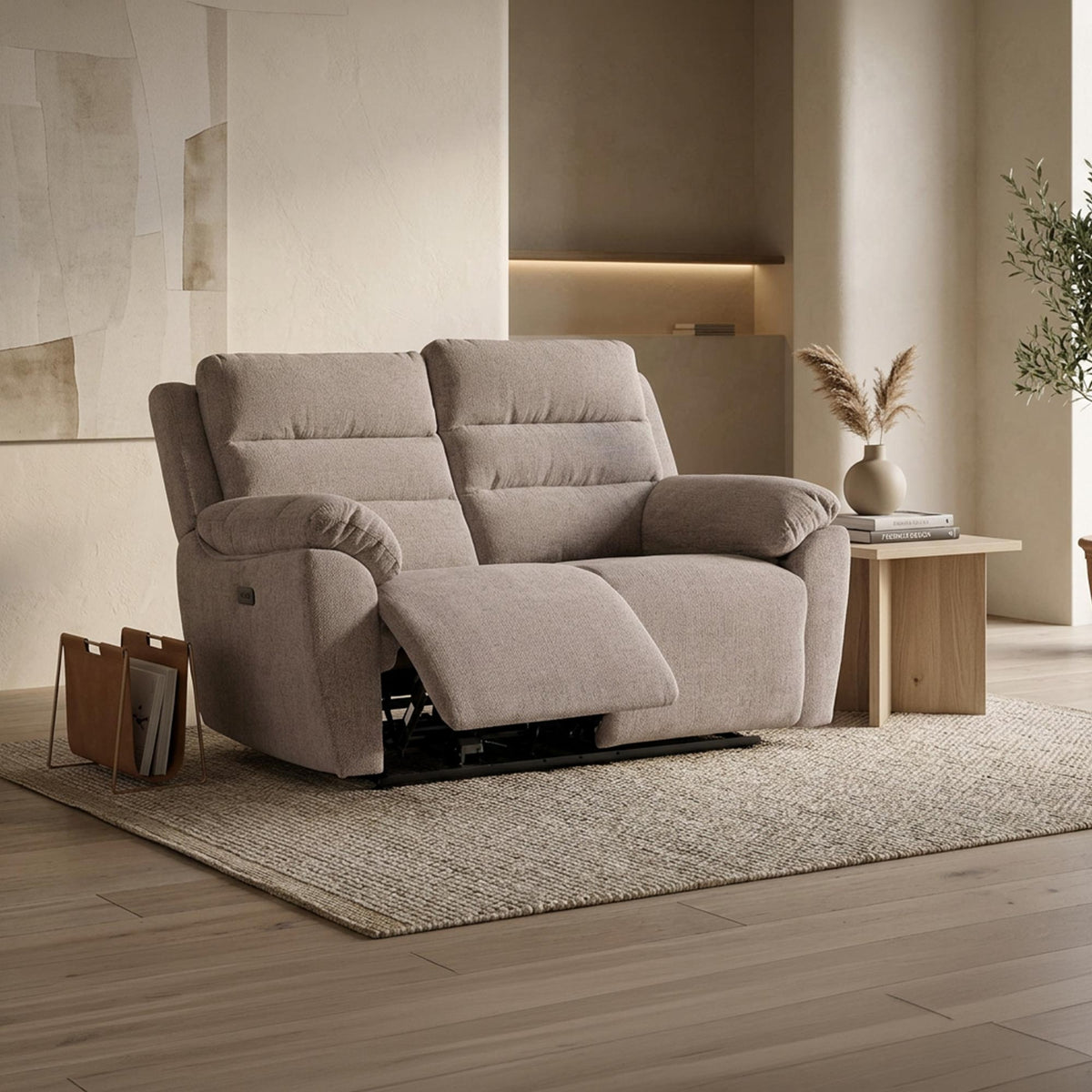 ULYA Canapé 2 places relax électrique en tissu taupe - Canapé relax - Mobilier Deco
