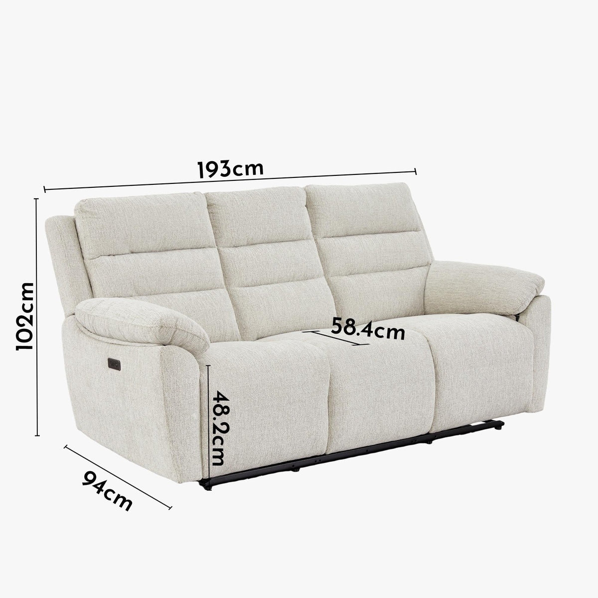 ULYA Canapé 3 places relax électrique en tissu beige - Canapé relax - Mobilier Deco