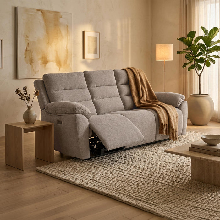 ULYA Canapé 3 places relax électrique en tissu taupe – Canapé relax Mobilier Deco