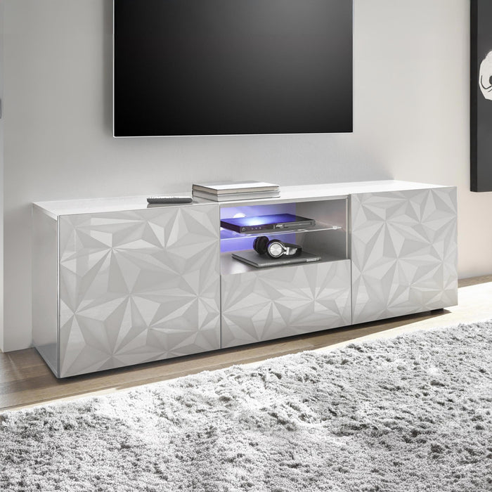 VERONA Meuble TV design 2 portes 2 niches et 1 tiroir blanc