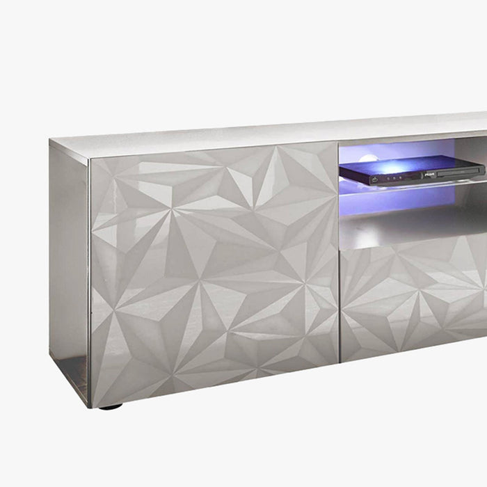 VERONA Meuble TV design 2 portes 2 niches et 1 tiroir blanc