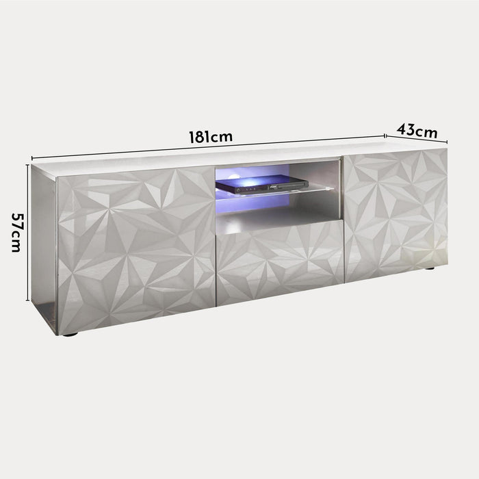 VERONA Meuble TV design 2 portes 2 niches et 1 tiroir blanc