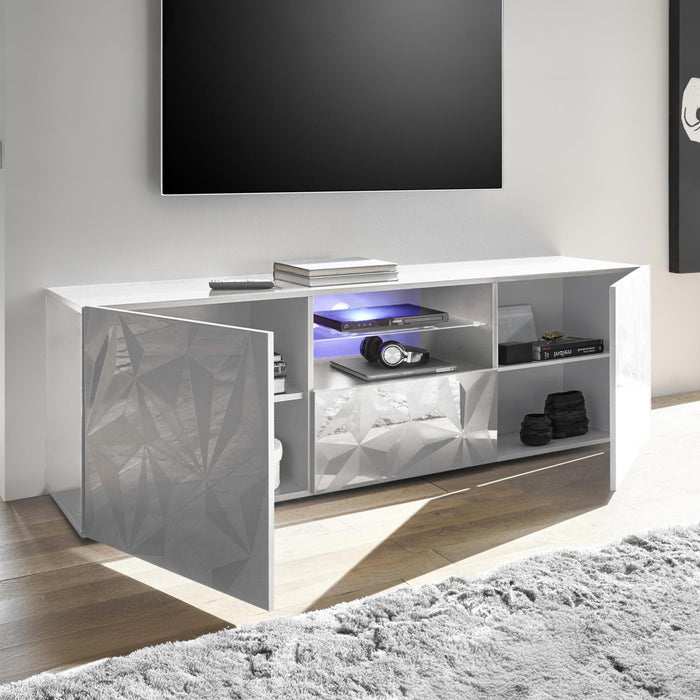 VERONA Meuble TV design 2 portes 2 niches et 1 tiroir blanc
