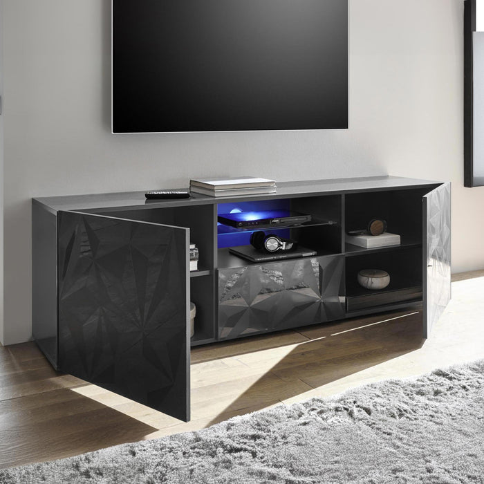 VERONA Meuble TV design 2 portes 2 niches et 1 tiroir noir