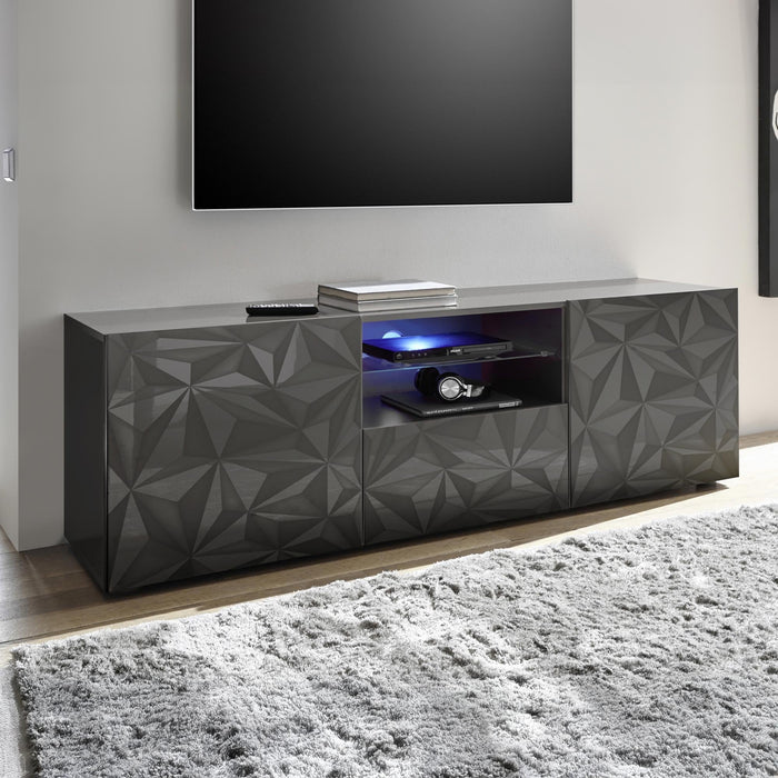 VERONA Meuble TV design 2 portes 2 niches et 1 tiroir noir