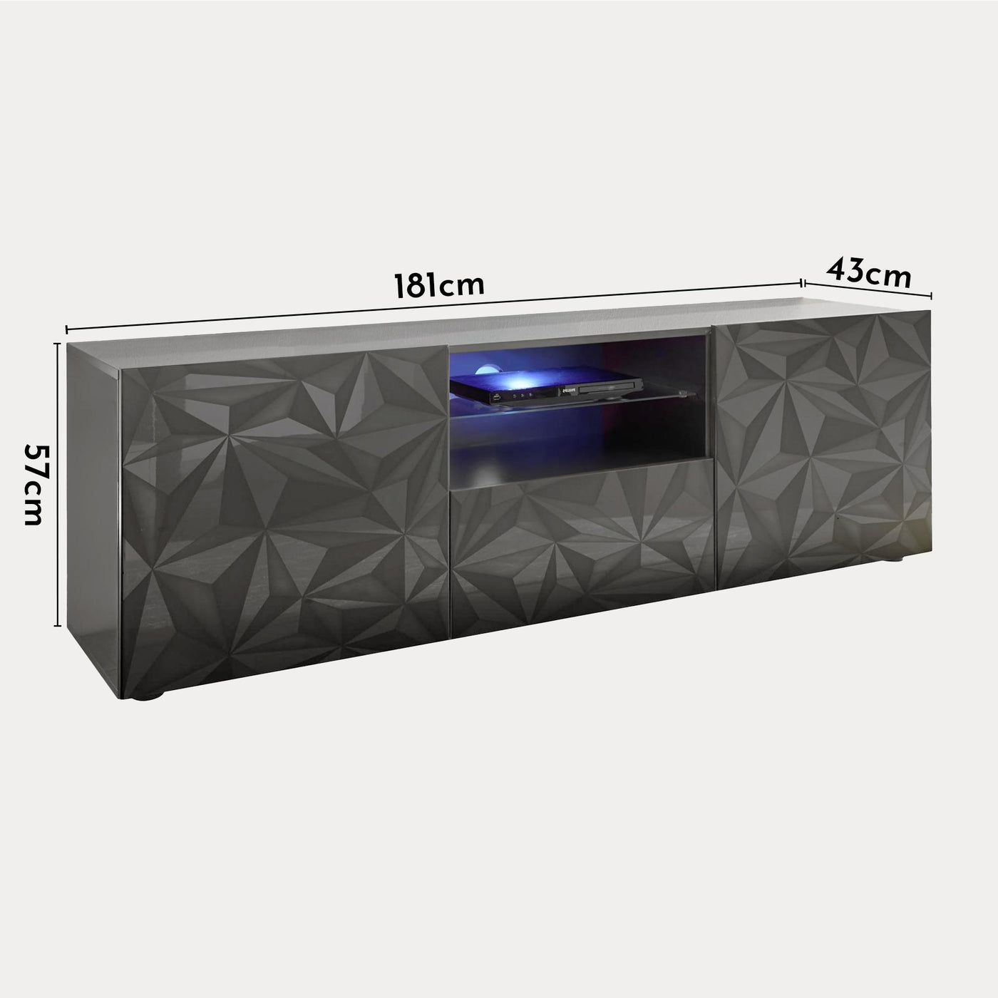 VERONA Meuble TV design 2 portes 2 niches et 1 tiroir noir