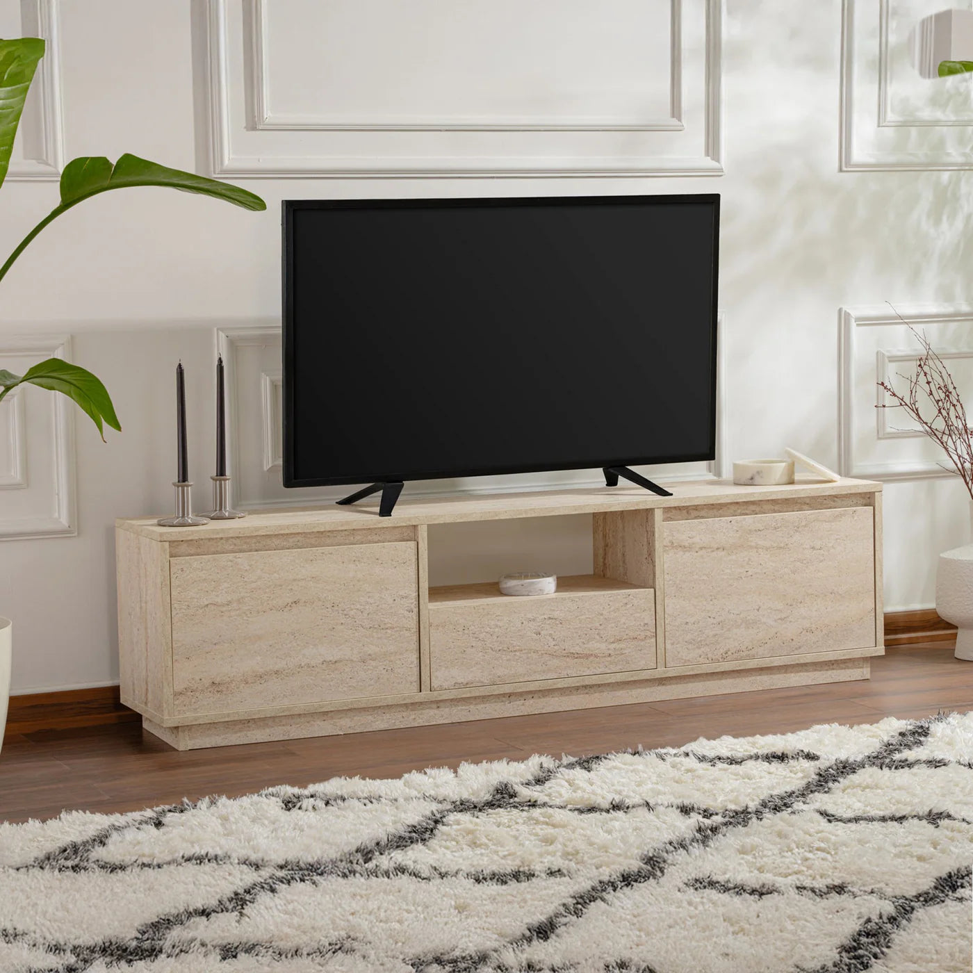 VIANA – Meubles TV effet marbre 3 coloris beige, blanc et blanc gris
