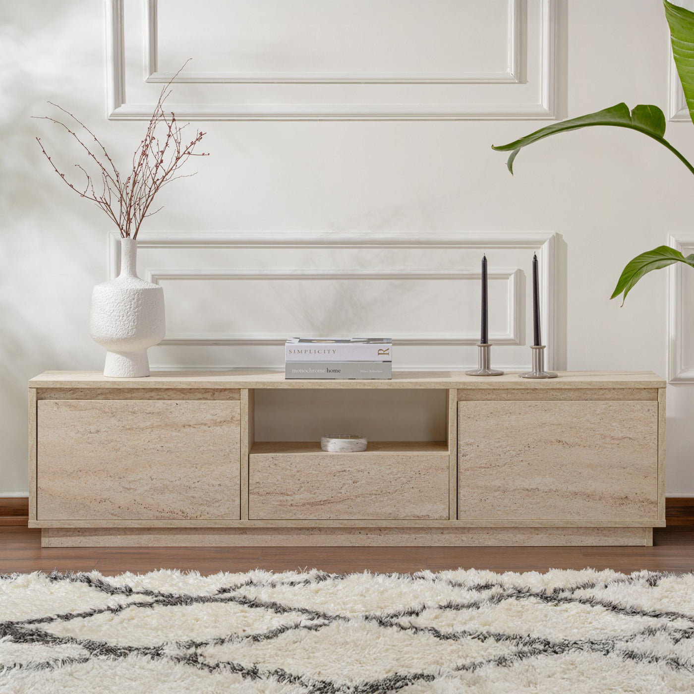 VIANA Meuble TV 3 portes 1 niche beige