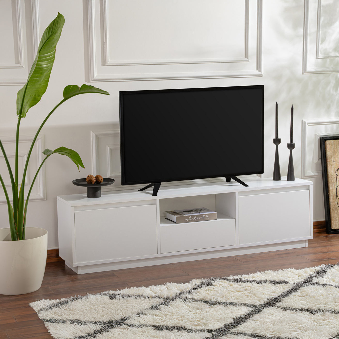 VIANA Meuble TV 3 portes 1 niche blanc