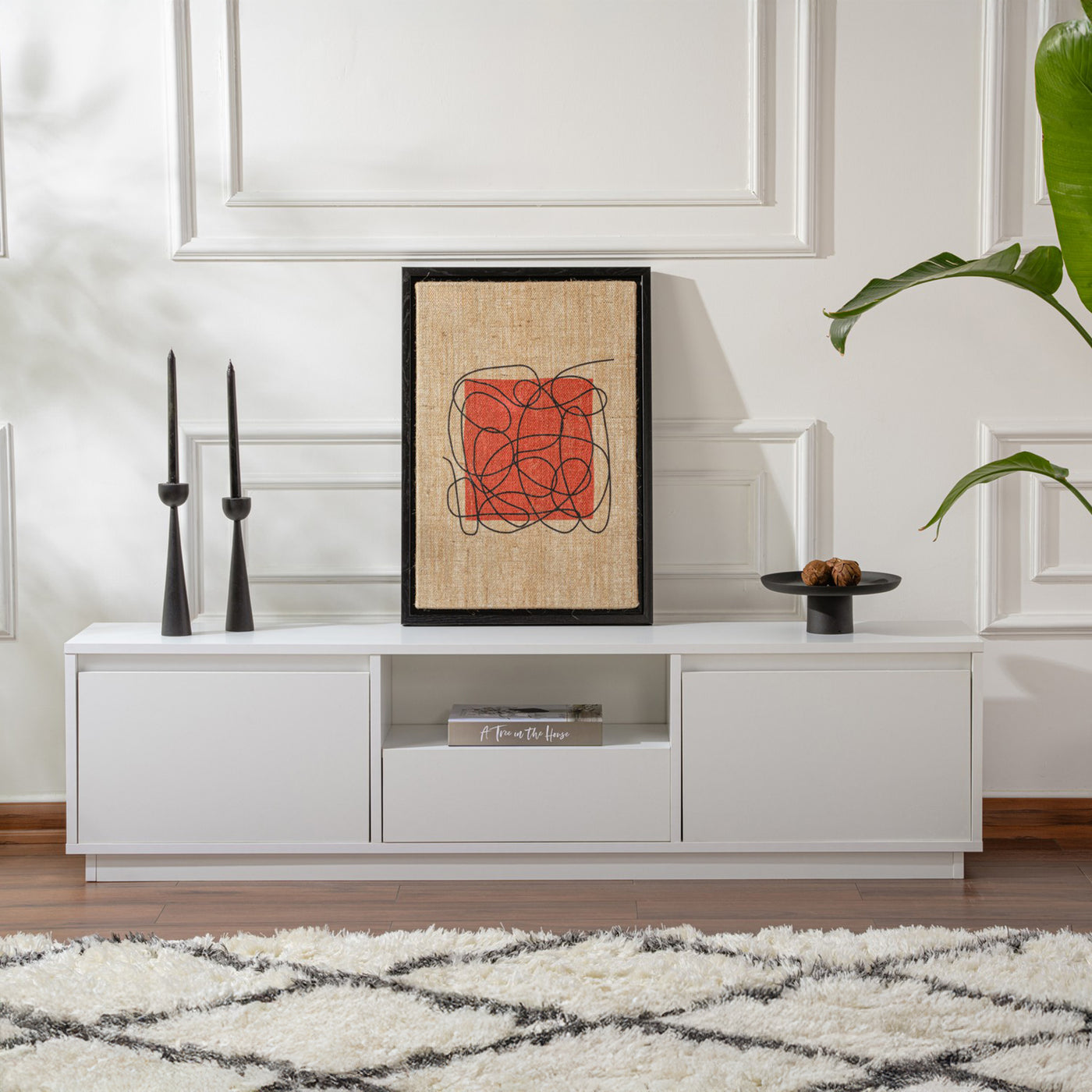 VIANA Meuble TV 3 portes 1 niche blanc