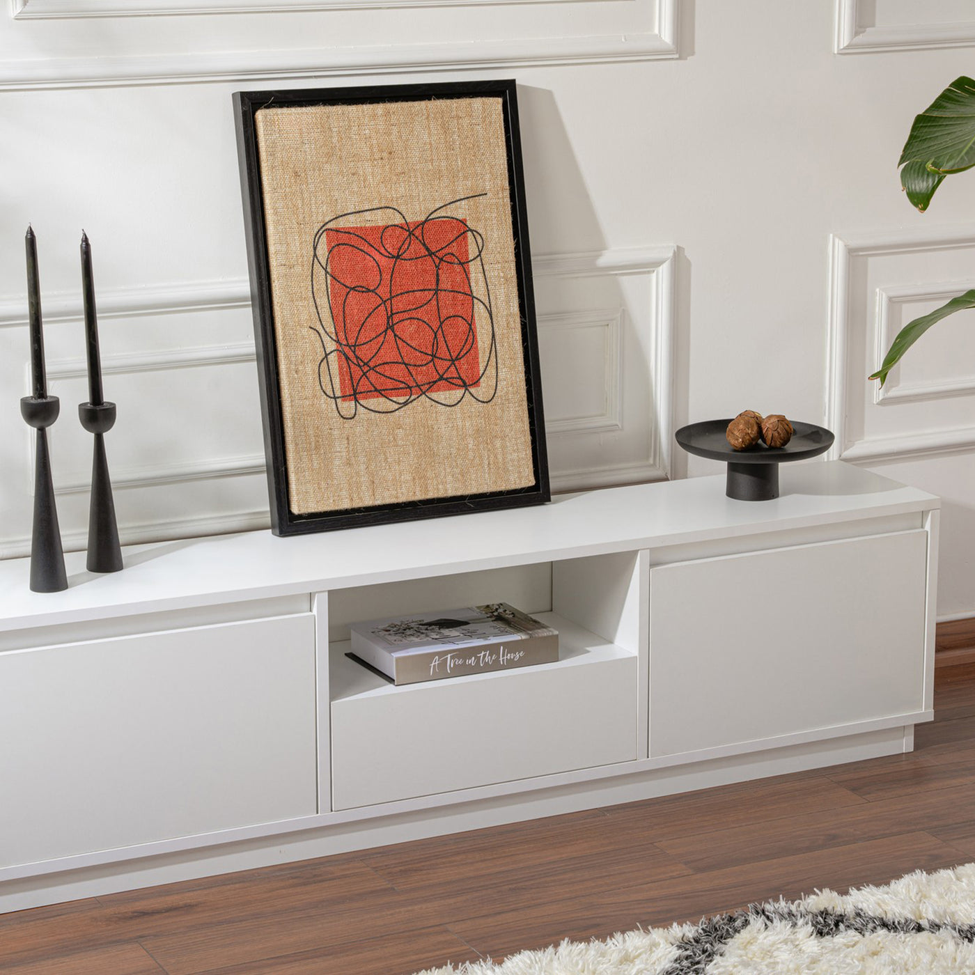 VIANA Meuble TV 3 portes 1 niche blanc