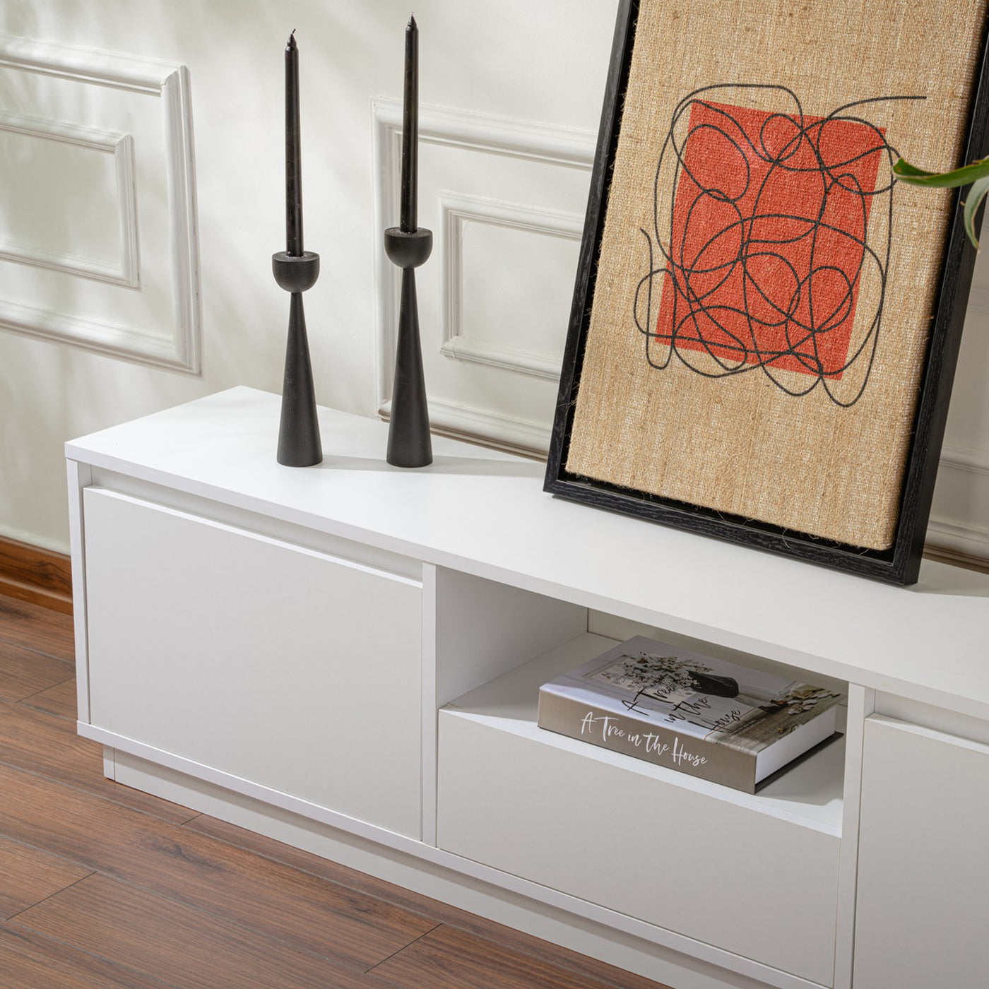 VIANA Meuble TV 3 portes 1 niche blanc