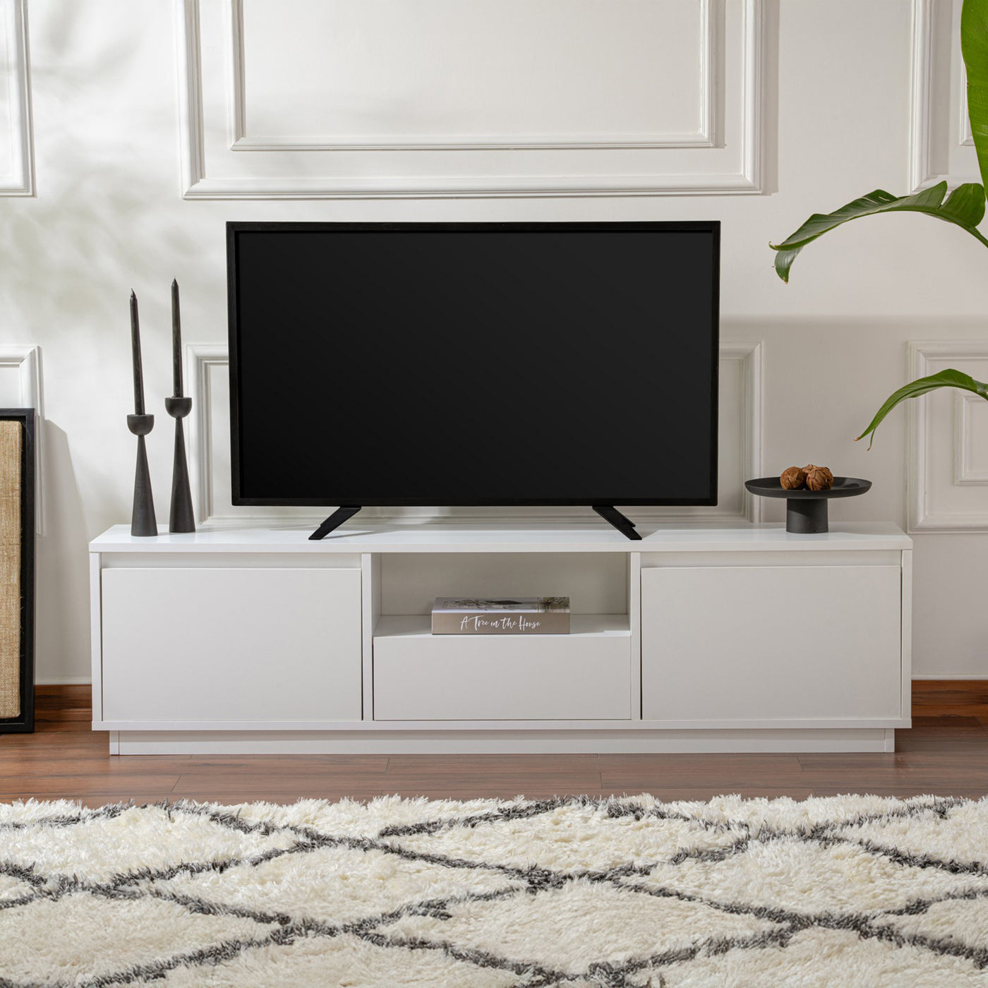 VIANA Meuble TV 3 portes 1 niche blanc
