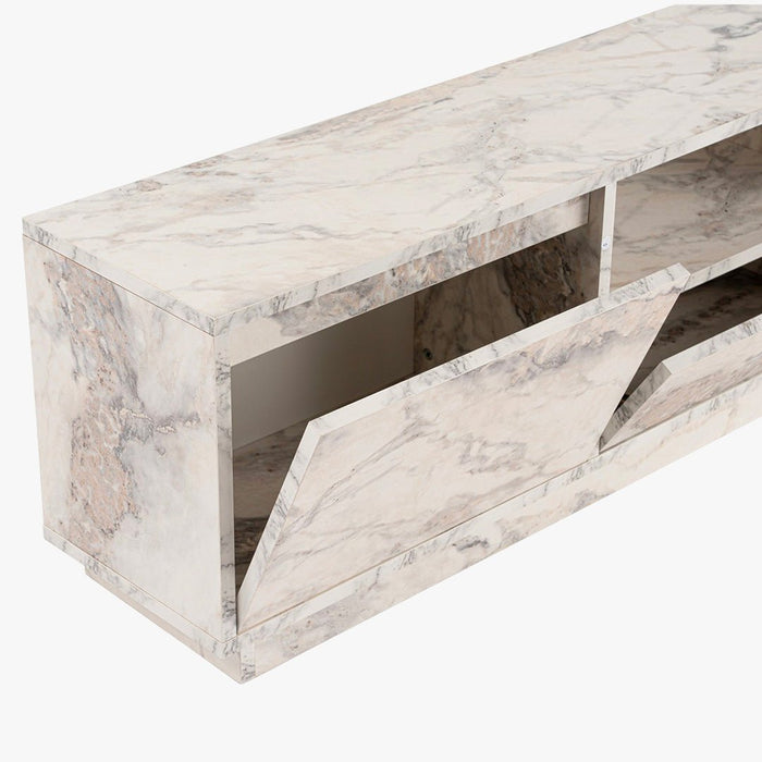 VIANA Meuble TV 3 portes 1 niche couleur marbre blanc et gris