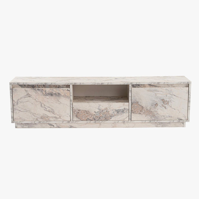VIANA Meuble TV 3 portes 1 niche couleur marbre blanc et gris