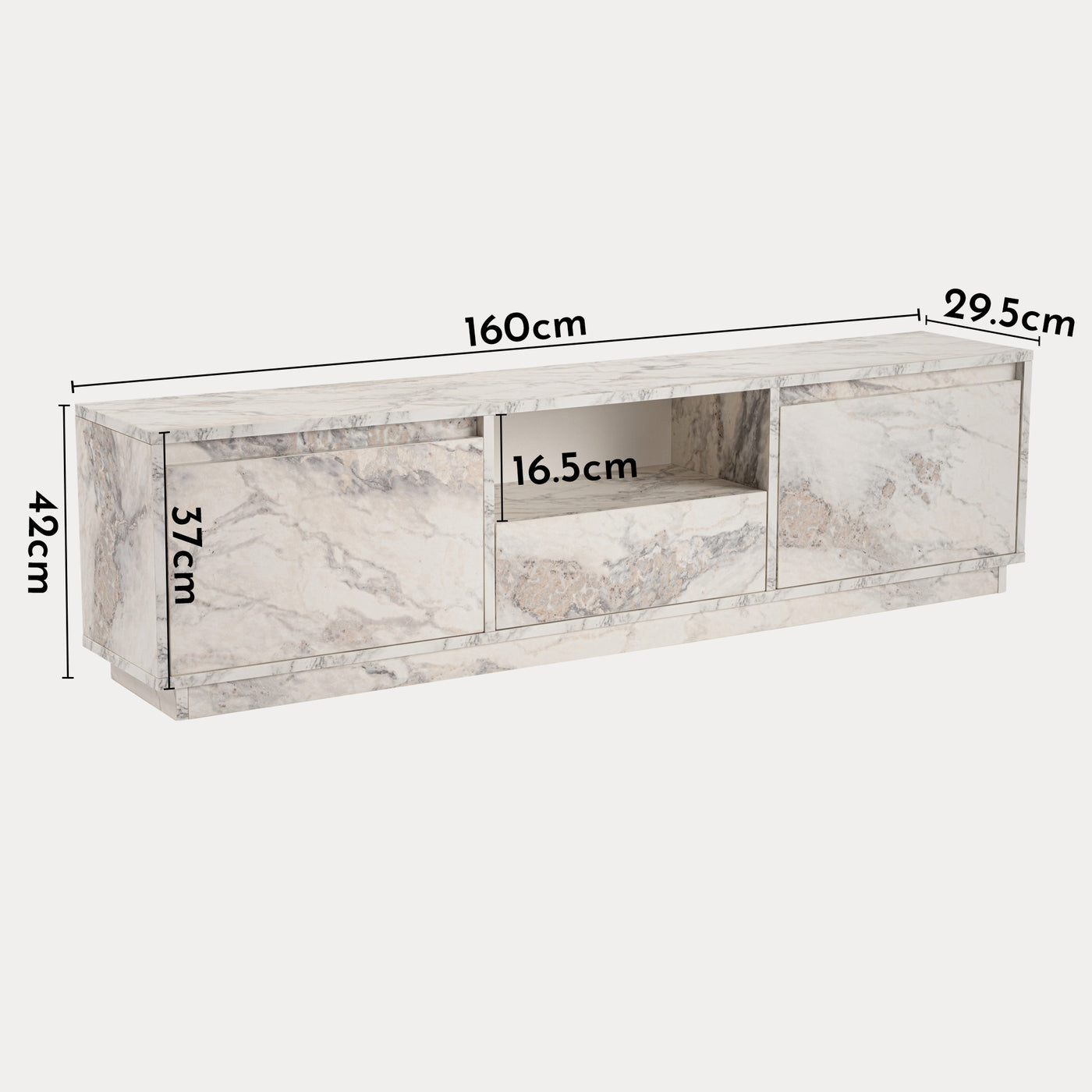 VIANA Meuble TV 3 portes 1 niche couleur marbre blanc et gris